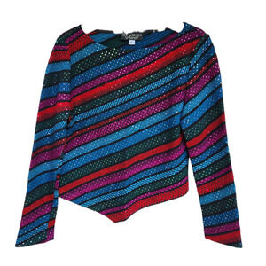 St. John Evening Multicolor Stripes Embellished Knit Top Blouse 8